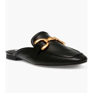 Steve Madden Black and Gold Mules with Metal Buckle, 11M